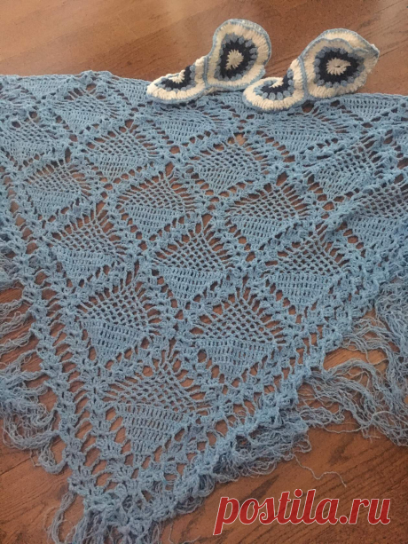 Crochet Shawl. Free tutorial and Pattern.  Шаль связанная крючком «Ананасами». Подробный видео МК