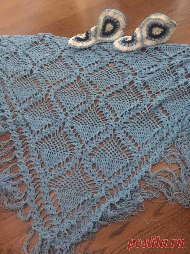 Crochet Shawl. Free tutorial and Pattern.  Шаль связанная крючком «Ананасами». Подробный видео МК