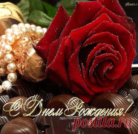 Открытка фото картинка С Днем Рождения! Роза, шампанское, конфеты, переливы жемчуга поздравление рисунок С Днем Рождения! Роза, шампанское, конфеты, переливы жемчуга