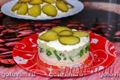 Слоеный салат с печенью трески.