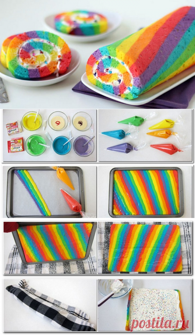 Уникальный рецепт бисквитного рулета "Радуга"