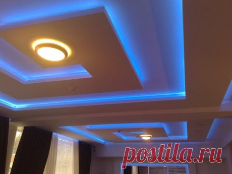 гипсокартонный потолок, работа LED-подсветки в разных режимах.
