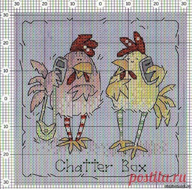 ТЕЛЕФОННЫЙ РАЗГОВОР - КУРЫ И ПЕТУХИ - ПТИЦЫ - Каталог файлов - ВЫШИВКА КРЕСТОМ