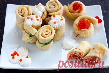 Блины с красной икрой и как их красиво завернуть | Волшебная Eда.ру