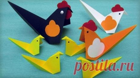 Оригами: курочка и петух - Поделки с детьми | Деткиподелки