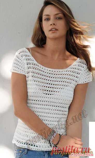 . еще один топик на лето Размеры S - M - L - XL  Нитки COTON A TRICOTER (50 г. / 200 м.) (100 % хлопок) Цвет Cygne 4 - 4 - 5 - 5 мотков  Крючок № 2,5  Вязки  Фантазийный узор А, крючок № 2,5.  Число п.