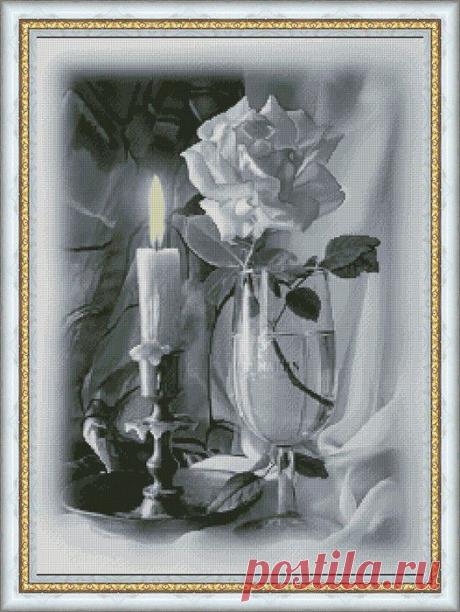 в/к Натюрморт Свеча, бокал и Роза - СЕПИЯ.