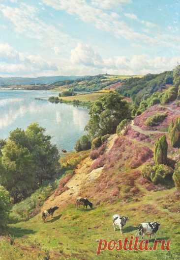 Художник Петер Мёрк Мёнстед (Peder Mørk Mønsted, 1859-1941).
"Коровы на вересковых холмах Тулструпа", 1935 г.