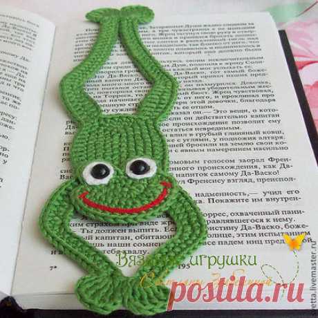 Купить Мастер-класс "Закладка "Лягушонок" - мастер-класс, описание, закладка, закладочка, вязаная закладка
