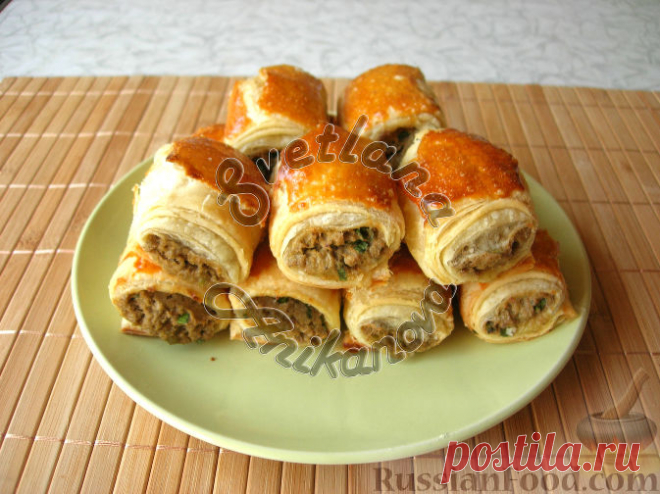 Рецепт: Бурекасы (пирожки) из слоеного теста с рыбной начинкой на RussianFood.com