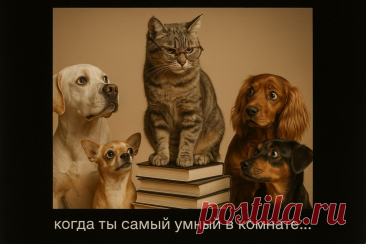 Котик-ученый и растерянные псы. Изображение из нейронной сети Sora images Ai - Sora Images примеры промтов - Форум ИИ о нейросетях - Yes Ai