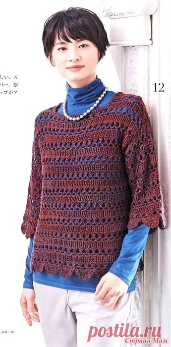 Ажурный джемпер с красивыми фистонами на подоле и рукавах. Крючок. Lady Boutique Series №4824 2019