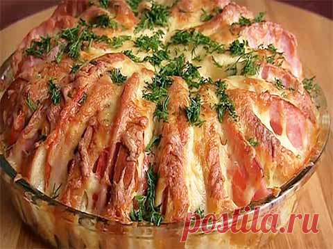 Пирог из батона с ветчиной