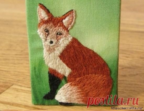 Панно с лисичкой. Вышиваем гладью