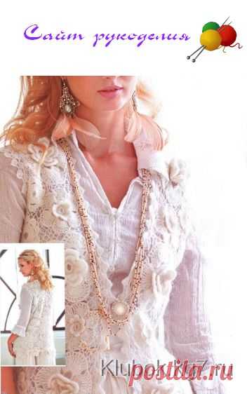 Жилет с цветами крючком (техника сцепного гипюра)