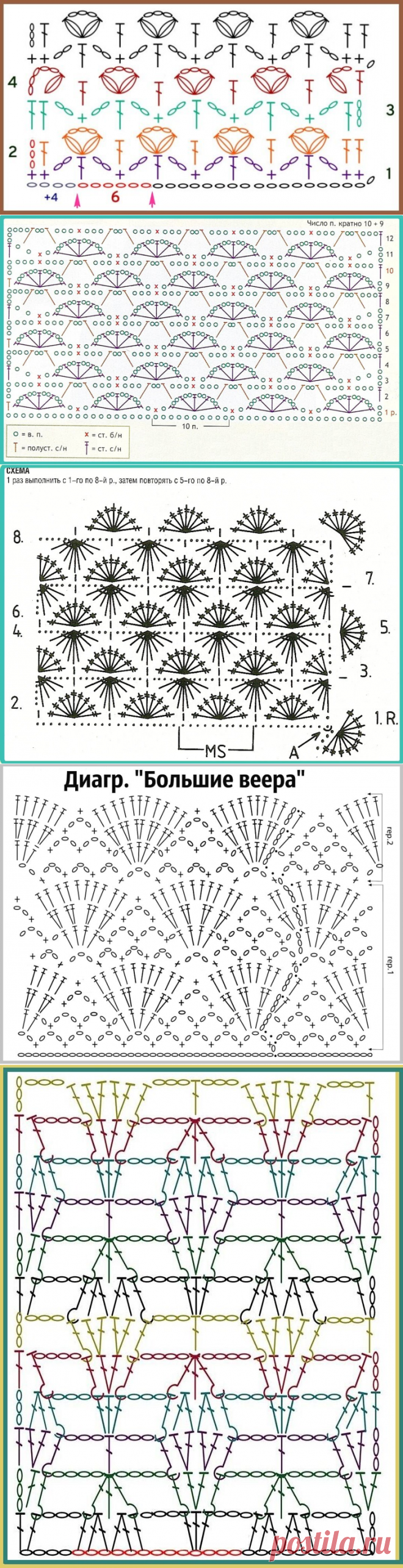 Подборка схем узоров крючком | Вяжем с удовольствием | Дзен