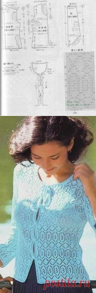 Голубая кофта спицами