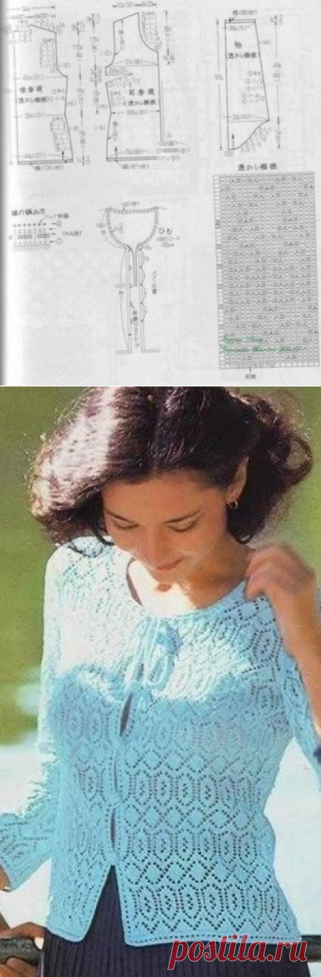 Голубая кофта спицами