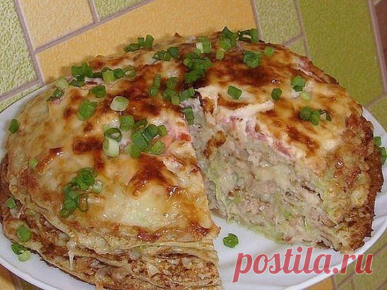 Кабачково-сырный тортик с мясом - просто объедение! Рецепт под фото. Ставьте 