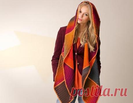 Капюшон в стиле пэчворк - схема вязания крючком с описанием на Verena.ru Схема и описание вязания крючком капюшона в стиле пэчворк из журнала «Мое любимое хобби. Вязание» №8/2015