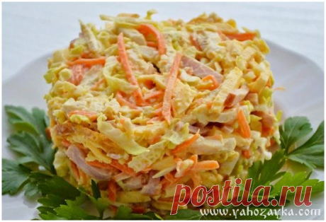 Cалат с блинчиками из яиц. Салат с корейской морковкой.
