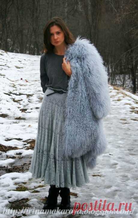 Лицевая с накидом: Мохеровая юбка " Ледяная дымка "
