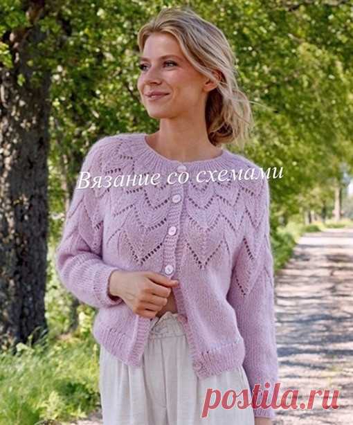 Жакет с круглой ажурной кокеткой Размеры: S - M - L - XL - XXL - XXXL