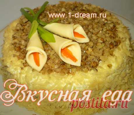 Вкуснейший слоеный салат с курицей, ананасами и шампиньонами от Вкусной еды