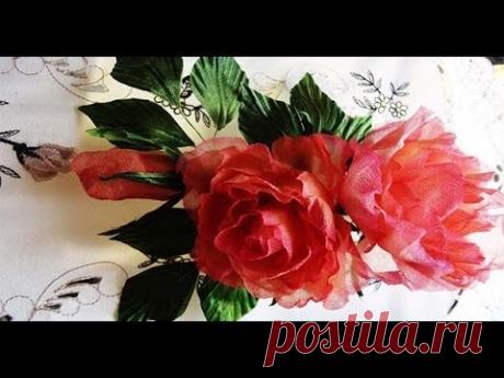 Нежная роза из шелка |Горячие кружева. Гильоширование или выжигание по ткани