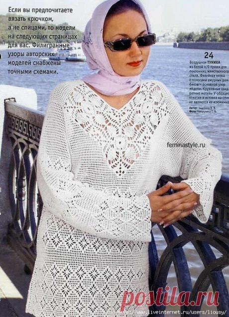 Элегантная летняя туника крючком с использованием техники.