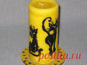 Четыре черных кошки:роспись свечи к Хэллоуину (фото-МК и обзор материалов:восковые контуры) - Ярмарка Мастеров - ручная работа, handmade