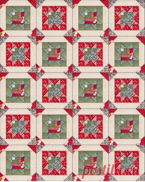 Scrappy Log Cabin Star | FaveQuilts.com
