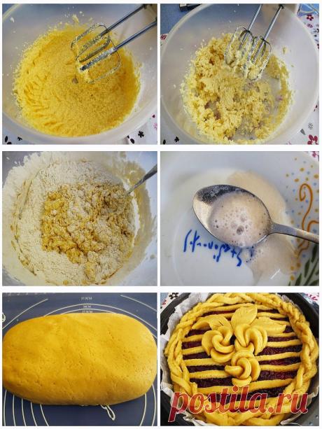 Открытый пирог из песочного теста с клубничным джемом