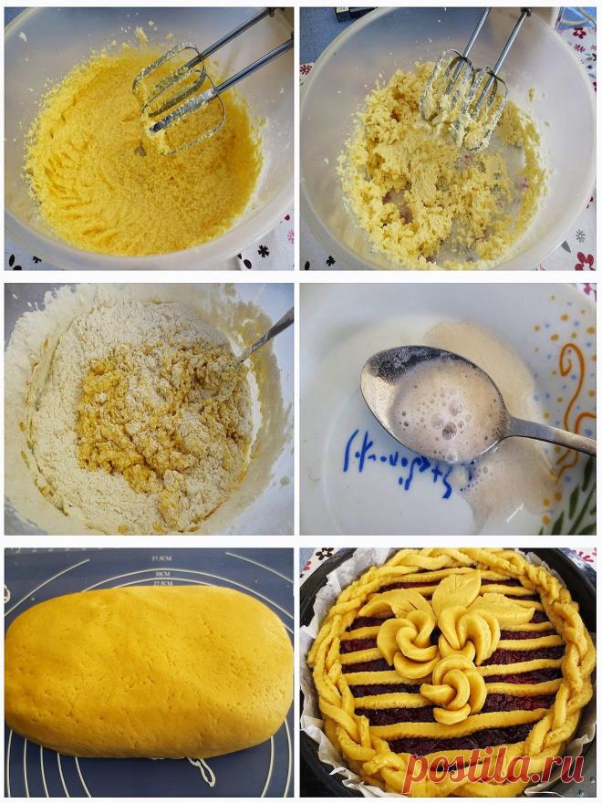 Открытый пирог из песочного теста с клубничным джемом