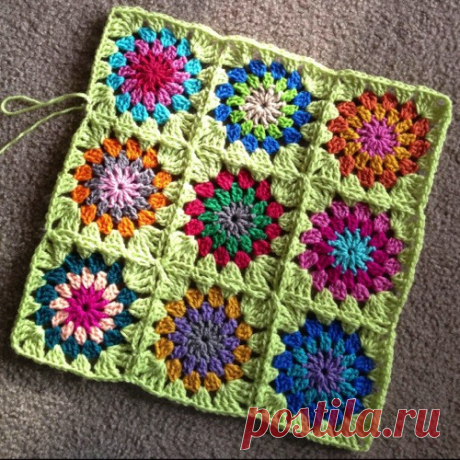 Бабушкин квадрат непрерывным вязанием. 4 части видео-МК