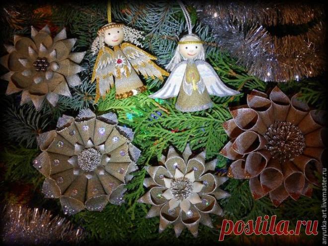 Ёлочные украшения из льняной ткани
