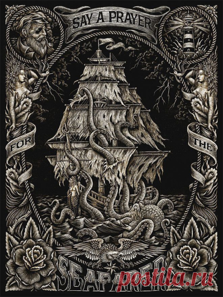 Гравировка. Эскиз. Пираты Карибского моря.