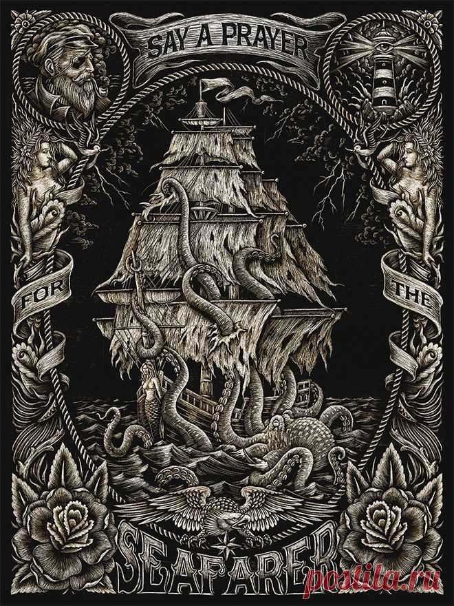Гравировка. Эскиз. Пираты Карибского моря.