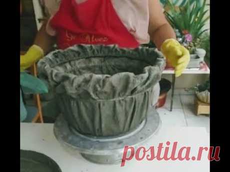 Incrível Vaso de Tecido e Cimento,  Muito Fácil de Fazer!