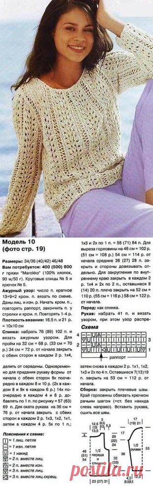 Хлопковый джемпер, вяжем спицами