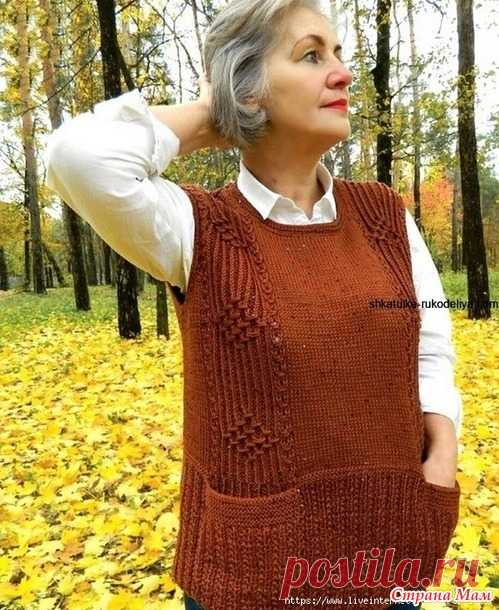 Жилет с пайетками. Спицы.