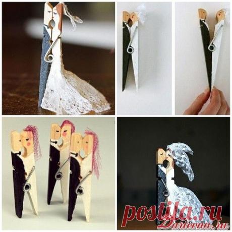 Свадебные аксессуары своими руками: жених и невеста из прищепок. Идеи и мастер-классы