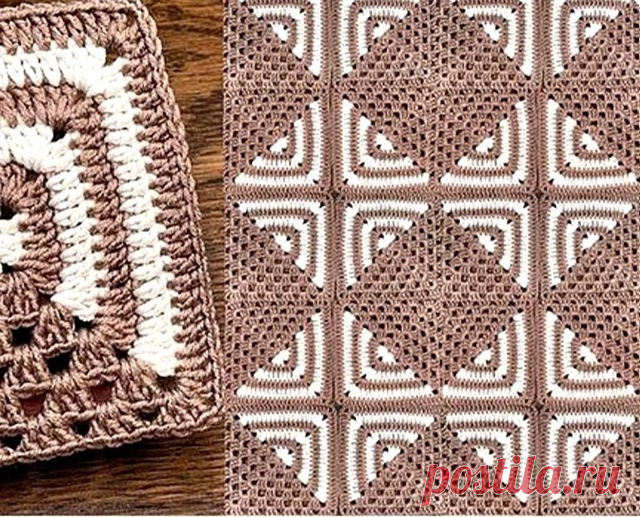 Пост на стене Как вязать двухцветный бабушкин квадрат.