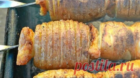 ШАШЛЫК ИЗ КАРТОШКИ/РЕЦЕПТ БОМБА/КАРТОШКА С САЛОМ НА МАНГАЛЕ!
