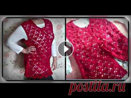 ажурный жилет крючком вам потребуется: примерно 250-300 гр пряжи, крючок № 3 подпишись и не пропусти новое видео...