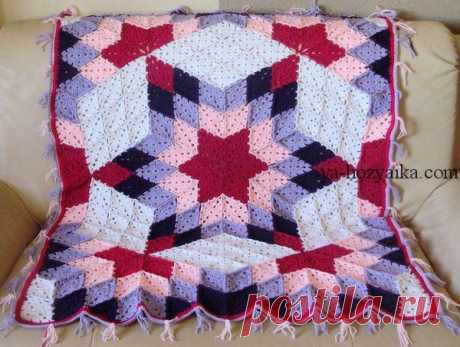 Плед пэчворк крючком. Узор ромбы для вязания пледа