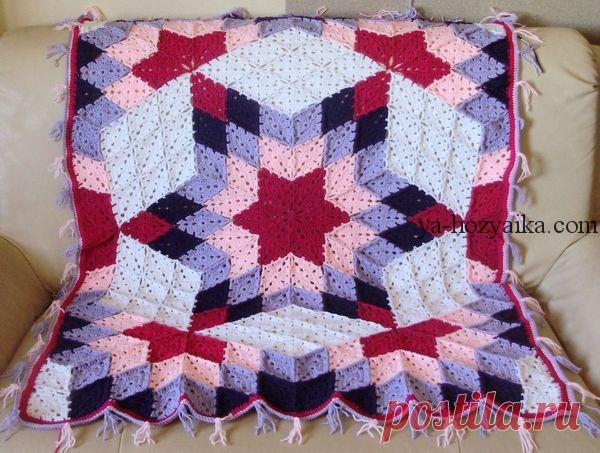 Плед пэчворк крючком. Узор ромбы для вязания пледа