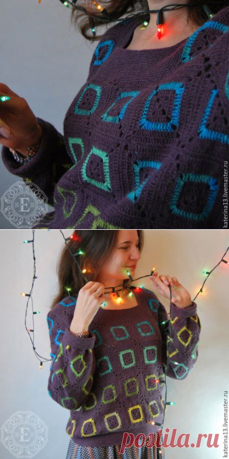 Купить Пуловер &quot;Огоньки&quot; - фиолетовый, пуловер вязаный, пуловер шерсть, екатерина зайцева, авторская одежда