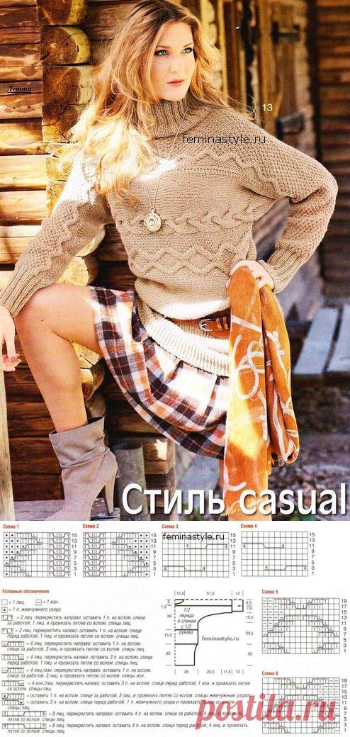 Связанный поперек рельефный пуловер / Рукоделие / Домоводство / Женские секреты / Женский стиль