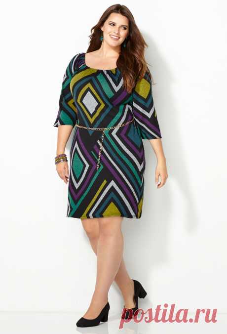Cool Color Diamond Sheath Dress-Plus Size Dresses-Avenue